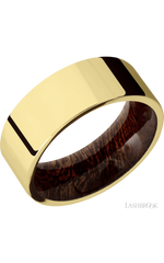 8 mm wide Flat 14K Yellow Gold band featuring a Sapele sleeve.