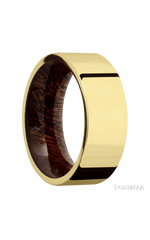 8 mm wide Flat 14K Yellow Gold band featuring a Sapele sleeve.