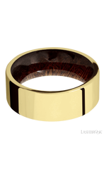 8 mm wide Flat 14K Yellow Gold band featuring a Sapele sleeve.