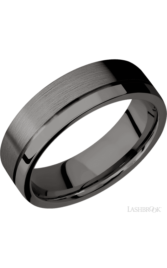 7 mm wide Flat with Off Center Accent Groove Tantalum Noir band.