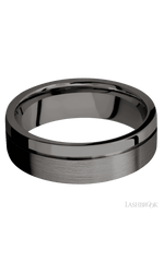 7 mm wide Flat with Off Center Accent Groove Tantalum Noir band.