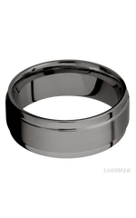 8 mm wide Flat Wide Grooved Edges Tantalum Noir band.