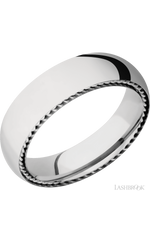 6 mm wide/Domed/14K White Gold band with two 1 mm Sidebraid inlays of 14K White Gold.