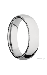 6 mm wide/Domed/14K White Gold band with two 1 mm Sidebraid inlays of 14K White Gold.