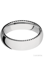 6 mm wide/Domed/14K White Gold band with two 1 mm Sidebraid inlays of 14K White Gold.