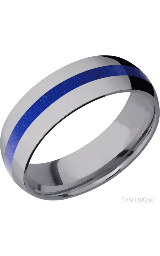7 mm wide/Domed/Tantalum band with one 2 mm Centered inlay of Lapis.