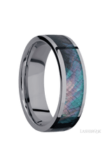 7 mm wide/Flat/Tantalum band with one 5 mm Centered inlay of Black Mother of Pearl.