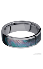 7 mm wide/Flat/Tantalum band with one 5 mm Centered inlay of Black Mother of Pearl.