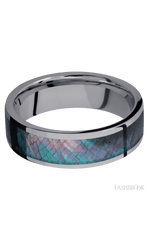 7 mm wide/Flat/Tantalum band with one 5 mm Centered inlay of Black Mother of Pearl.