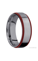 7 mm wide/Flat Grooved Edges/Tantalum band with two 1 mm Edge inlays of Crimson.