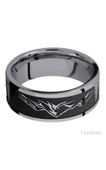 8 mm wide/Flat/Tantalum band with a laser carved Mountain 2 pattern.