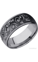 9 mm wide/Domed/Tantalum band with a laser carved Western Scroll pattern.