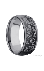 9 mm wide/Domed/Tantalum band with a laser carved Western Scroll pattern.