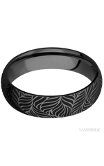 6 mm wide/Domed/Zirconium band with a laser carved Twisted Leaf pattern.