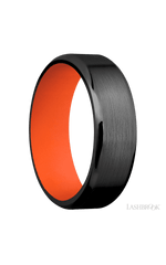 7 mm wide Beveled Zirconium band featuring a Hunter Orange sleeve.