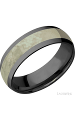 7 mm wide/Domed/Zirconium band with one 4 mm Centered inlay of Freshwater Mother of Pearl.