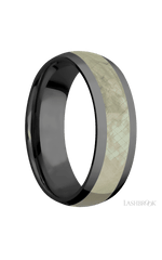 7 mm wide/Domed/Zirconium band with one 4 mm Centered inlay of Freshwater Mother of Pearl.