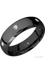 7 mm wide/Domed Bevel/Zirconium band with a 6X Even arrangement of .07 carat Round Diamond stones in a Flush setting.
