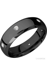 7 mm wide/Domed Bevel/Zirconium band with a 6X Even arrangement of .07 carat Round Diamond stones in a Flush setting.