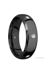7 mm wide/Domed Bevel/Zirconium band with a 6X Even arrangement of .07 carat Round Diamond stones in a Flush setting.