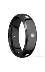 7 mm wide/Domed Bevel/Zirconium band with a 6X Even arrangement of .07 carat Round Diamond stones in a Flush setting.