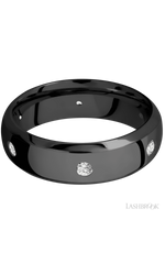7 mm wide/Domed Bevel/Zirconium band with a 6X Even arrangement of .07 carat Round Diamond stones in a Flush setting.