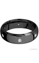 7 mm wide/Domed Bevel/Zirconium band with a 6X Even arrangement of .07 carat Round Diamond stones in a Flush setting.