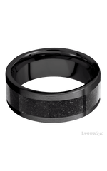 8 mm wide/Flat/Zirconium band with one 5 mm Centered inlay of Dinosaur Bone Black.