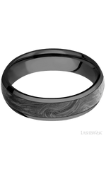 6 mm wide/Domed/Zirconium band with one 4 mm Centered inlay of Forged Carbon Fiber.