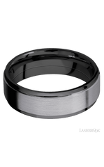 7 mm wide/Flat Grooved Edges/Zirconium band with one 5 mm Raised Centered inlay of Tantalum.