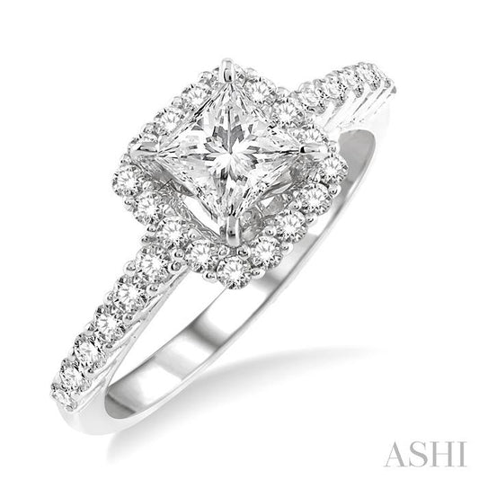 ASHI Princess Shape Halo Diamond Engagement Ring 22790PPFVWG-LE-1.25