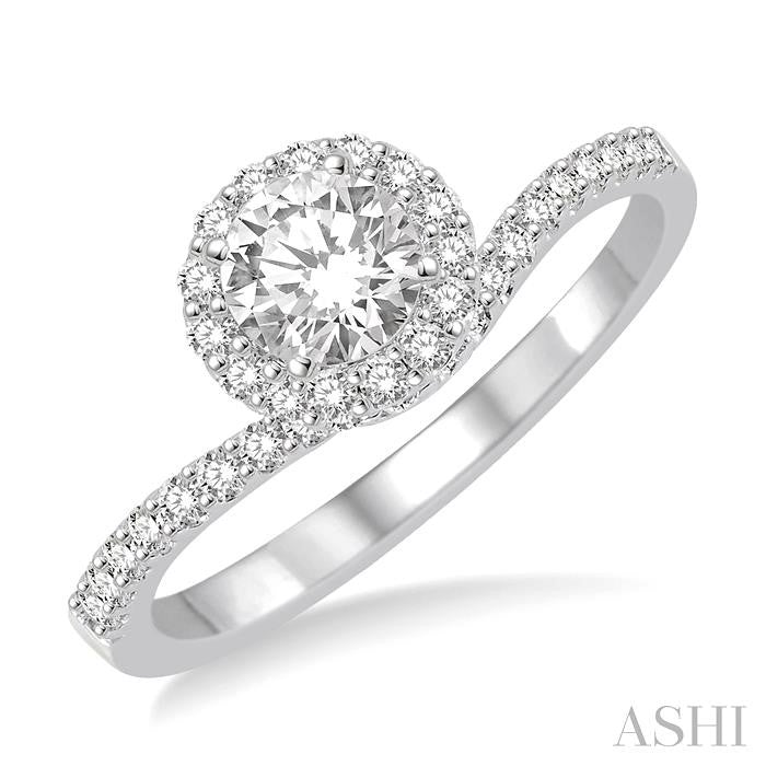ASHI Round Shape Semi-Mount Halo Diamond Engagement Ring 227C5PPFHWG-SM