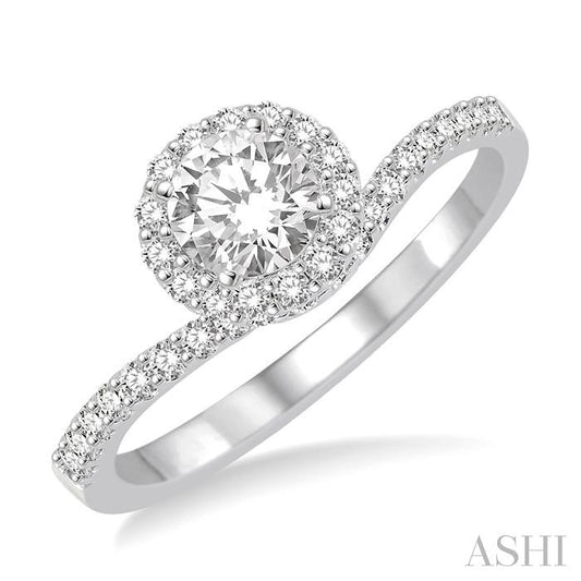 ASHI Round Shape Semi-Mount Halo Diamond Engagement Ring 227C5PPFHWG-SM