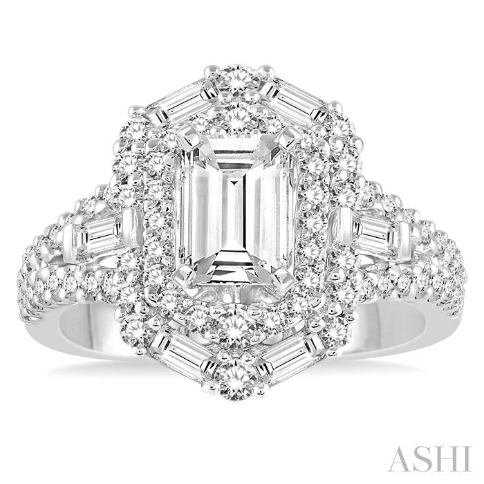 ASHI Emerald Shape Semi-Mount Halo Diamond Engagement Ring 228A1PPFHWG-SM
