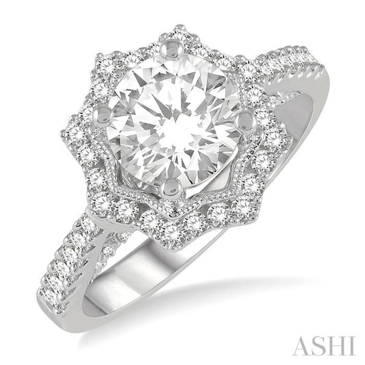 ASHI Round Shape Semi-Mount Halo Diamond Engagement Ring 228H3PPFVWG-SM