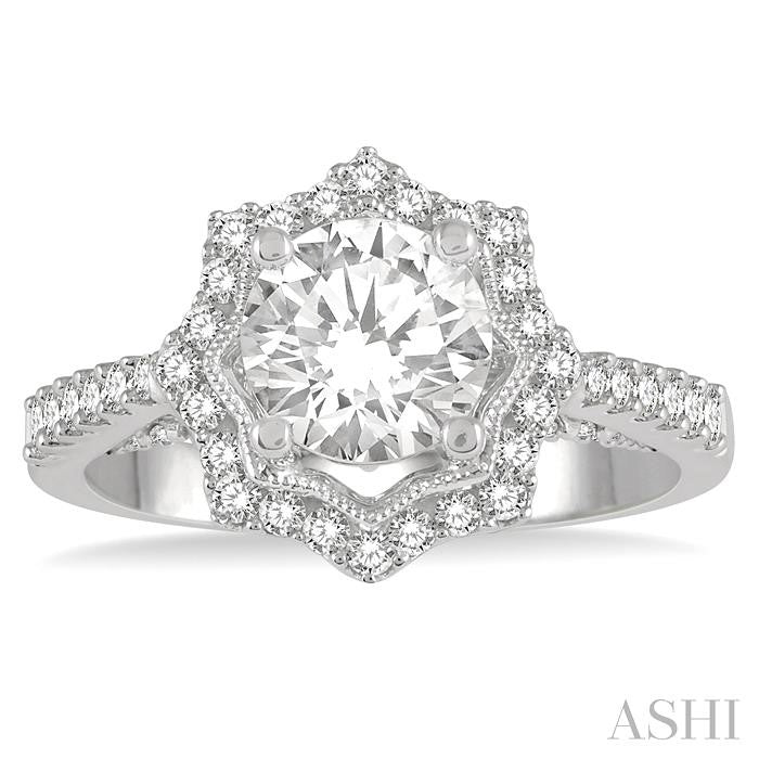 ASHI Round Shape Semi-Mount Halo Diamond Engagement Ring 228H3PPFVWG-SM