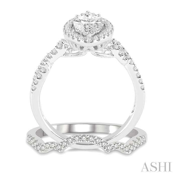 ASHI Marquise Shape Halo Diamond Wedding Set 232C0PPFVWG-WS-1.15