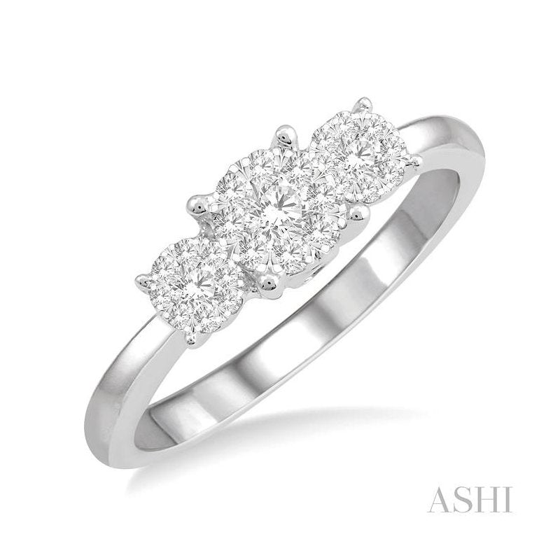 ASHI Round Shape Past Present & Future Lovebright Essential Diamond Engagement Ring 36925PPFGWG