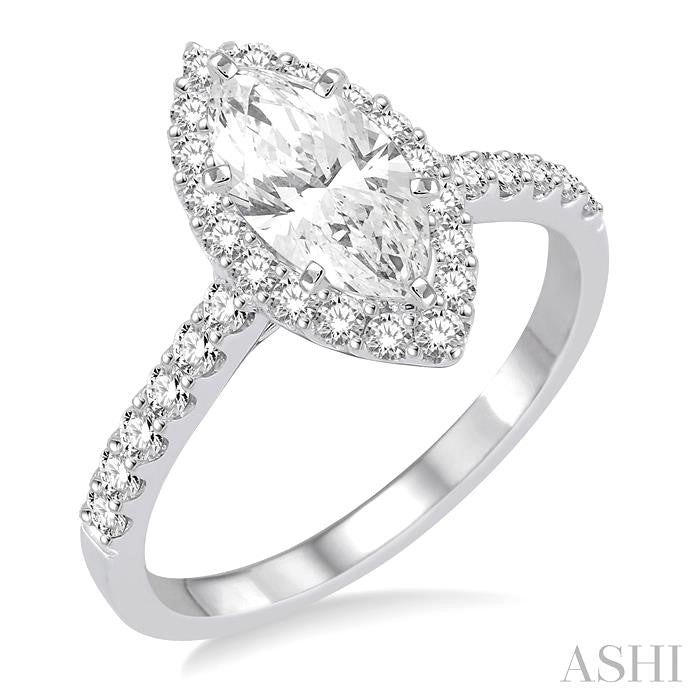 ASHI Marquise Shape Semi-Mount Halo Diamond Engagement Ring 237C5PPFVWG-SM