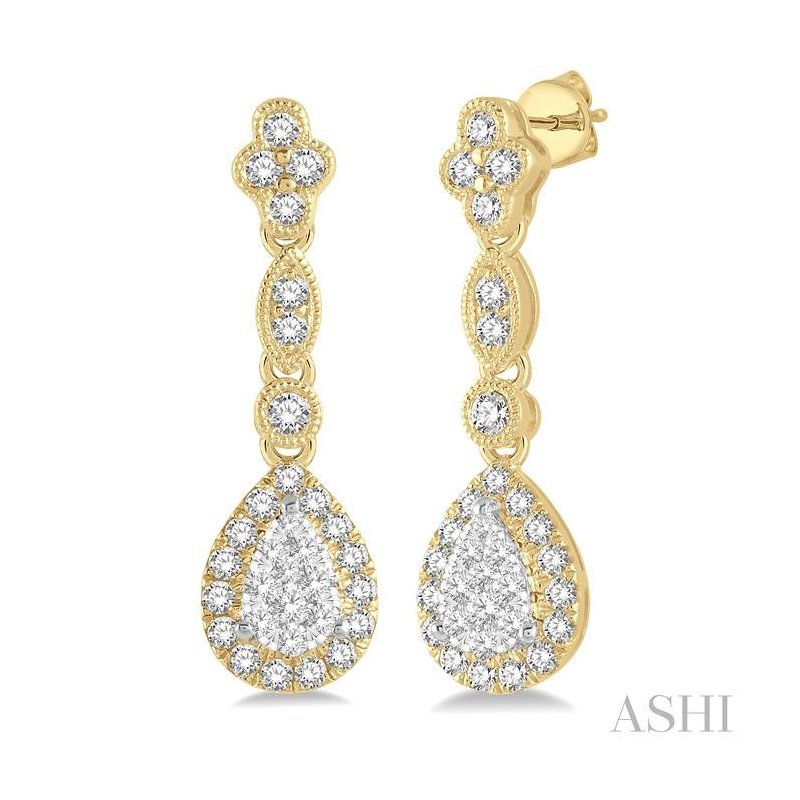 ASHI Pear Shape Halo Lovebright Diamond Earrings 904B3PPFGERYW