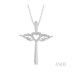 ASHI Angel Wings Heart Shape & Cross Diamond Pendant 958A8PPTSPDWG