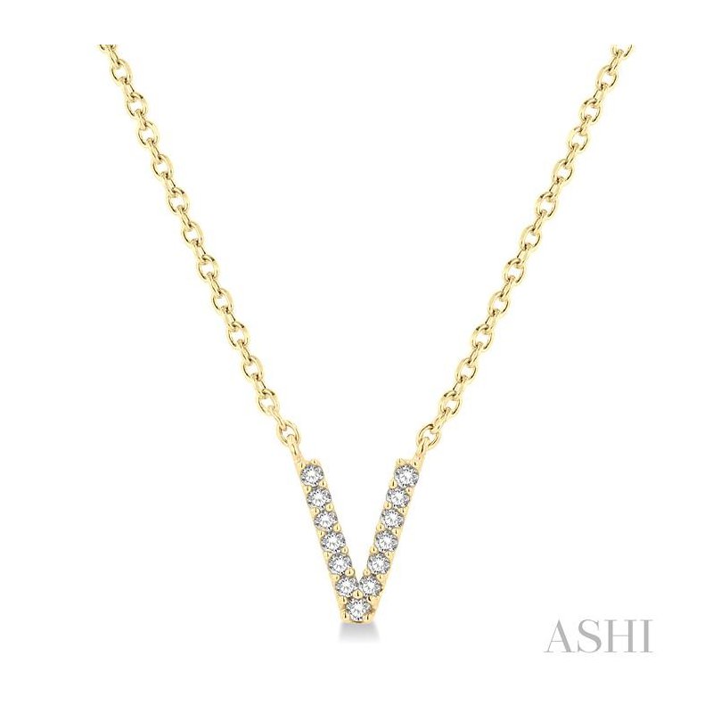 ASHI Block 'V' Initial Diamond Pendant 912F9PPFSPDYG-V
