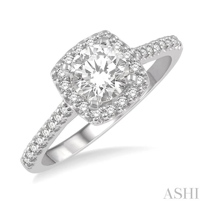 ASHI Cushion Shape Halo Diamond Engagement Ring 241G4PPFHWG-LE-RD