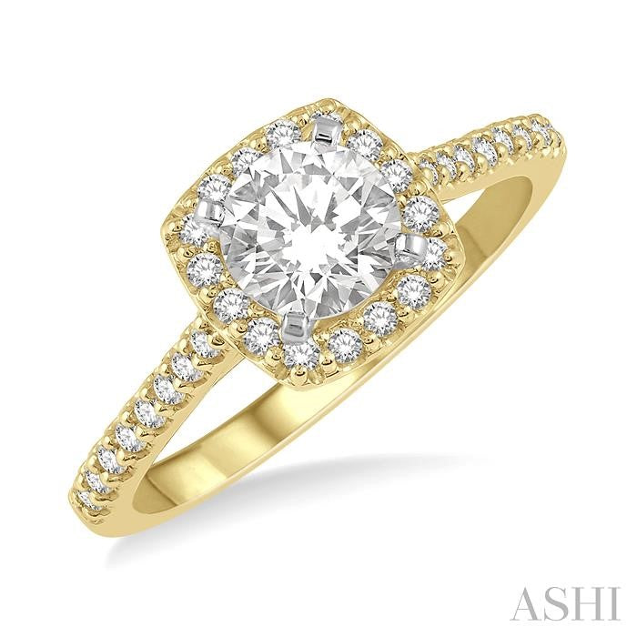 ASHI Cushion Shape Halo Diamond Engagement Ring 241G4PPFHYW-LE-RD