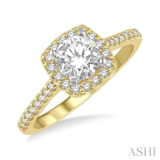 ASHI Cushion Shape Halo Diamond Engagement Ring 241G4PPFHYW-LE-RD