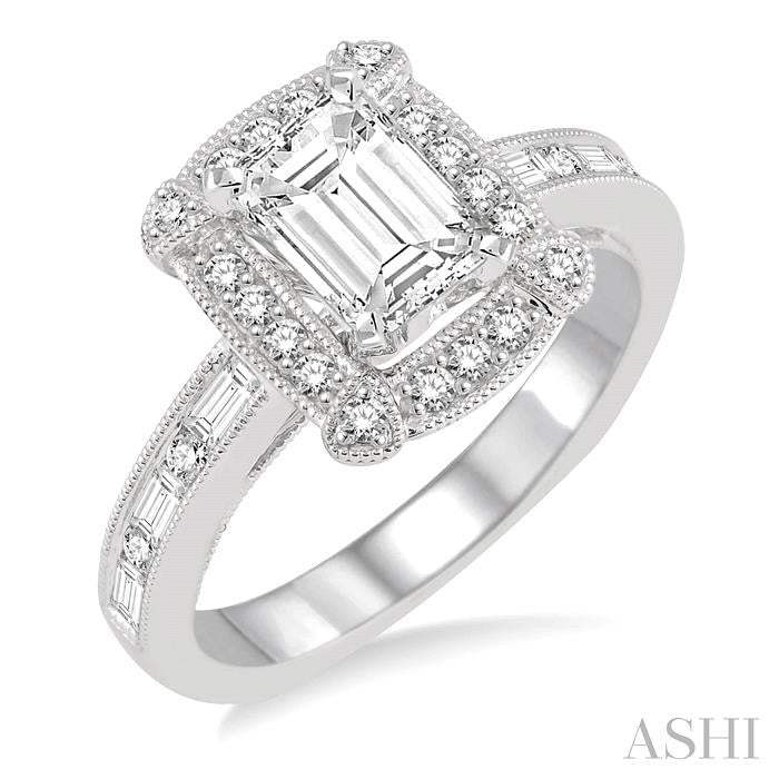 ASHI Emerald Shape Halo Diamond Engagement Ring 242C0PPFVWG-LE-1.15
