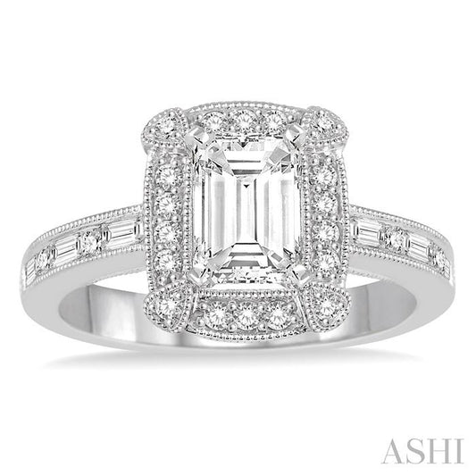ASHI Emerald Shape Halo Diamond Engagement Ring 242C0PPFVWG-LE-1.15