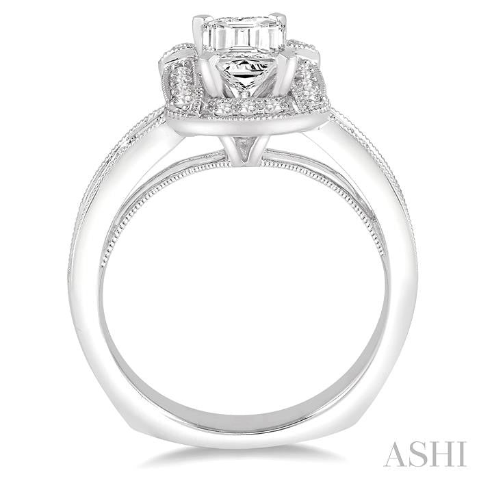 ASHI Emerald Shape Halo Diamond Engagement Ring 242C0PPFVWG-LE-1.15
