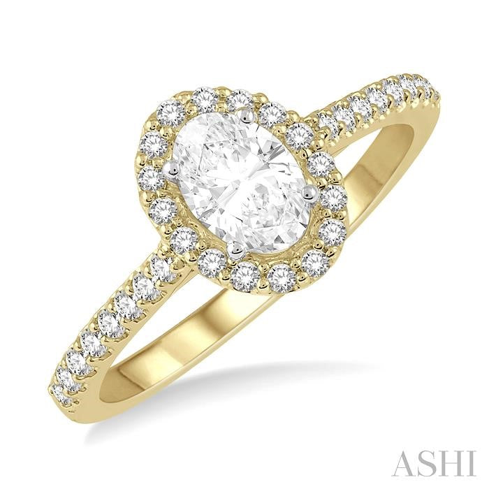 ASHI Oval Shape Semi-Mount Halo Diamond Engagement Ring 242G5PPFHYW-SM