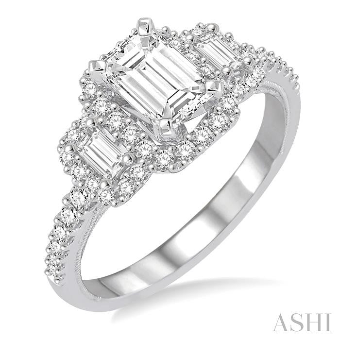ASHI Emerald Shape Semi-Mount Halo Diamond Engagement Ring 243C3PPFGWG-SM